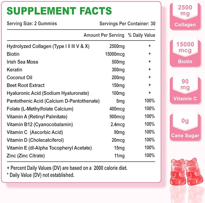 2 Pack Sugar Free Collagen Gummies 2500mg with 60 Strawberry