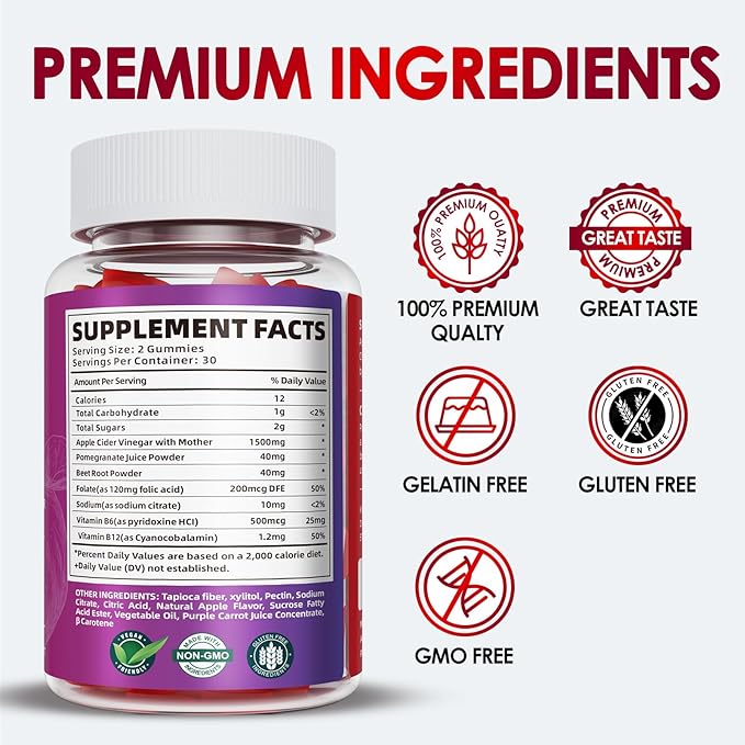 (4 Pack) Keto ACV Gummies Extreme 1500MG Keto Gummies Apple Cider Vinegar Formulated with Pomegranate Beet Juice Powder B12 Vegan Non GMO 240 Gummys