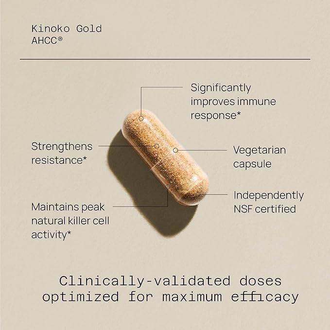 Premium Kinoko Gold AHCC Supplement–500mg of AHCC per Capsule–Supports Immune Health, Liver Function, Maintains Natural Killer Cell Activity & Enhances Cytokine Production–60 Veggie Capsules