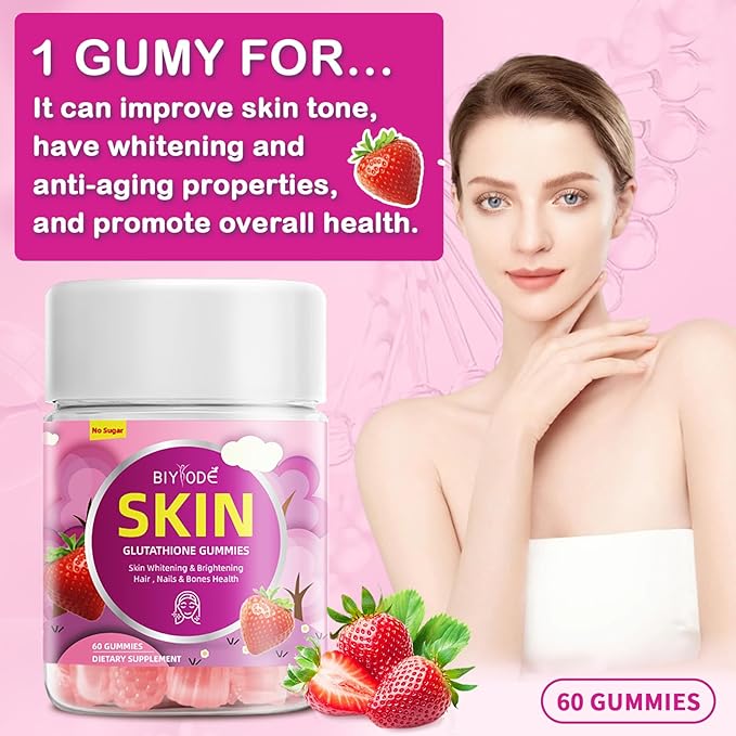 Glutathione Gummies: 1000mg Glutathione/Serving, 100mg Marine B12, Folic Extract.60 Gummies,30 Gummies,30 Day