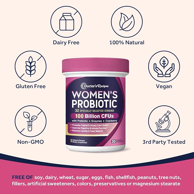 Doctor's Recipes Probiotics for Women, 100 32 Strains, 30 Caps