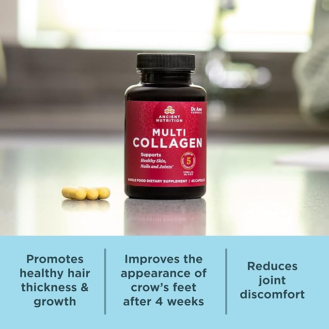 Collagen Peptides Pills by Ancient Nutrition, Hydrolyzed Multi Collagen Supplement, Types I, II, II, V & X, Supports Healthy Skin and Nails, Gut Health and Joints, 90 Capsules