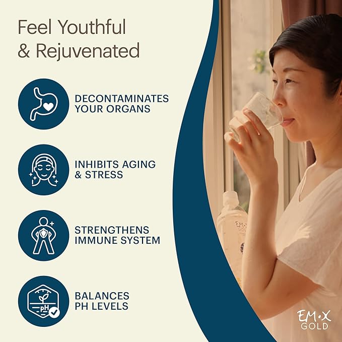 TeraGanix EM-X Gold Prebiotic, Anti Aging Drink, Dr. Formulated, Gut Flora Health Drink (50 Day Supply), Liquid Antioxidants Supplement, Balance pH (500mL)
