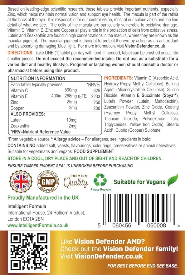 AREDS2 VISION DEFENDER AMD Supplement: Lutein, 2 Eye 3 Months (90 tablets)