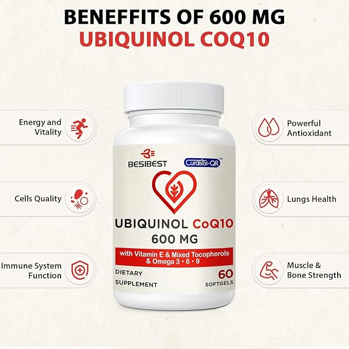 Ubiquinol CoQ10-600mg-Softgel, Active Coq10 Ubiquinol Supplement 3, 6, 6, 9, 9, High Absorption-Coenzyme-Q10, Powerful 360 Count