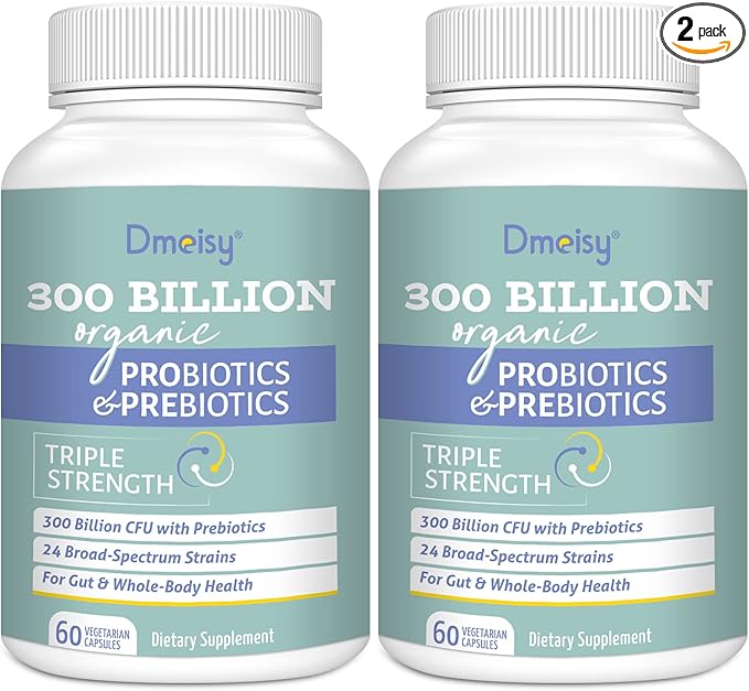 Probiotics for Women and Men, 300 Billion CFU 24 Strains Probiotics + 15 Organic Herbs Prebiotics Blend, Shelf Stable Gut Health Supplement for Digestive Immune & Whole-Body Health, 4 Month Supply