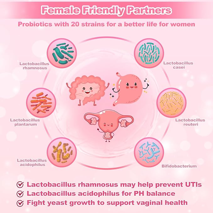 KFG Women's Probiotic, 100 Billion CFUs, 20 Strains, with Organic Prebiotics+Cranberry & D-Mannose, for Boost Immune, Digestive, Gut, Vaginal & Urinary Health, Gluten Dairy & Soy Free, 100 Tablets.
