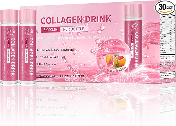 Collagen Drink with 6000mg Marine Collagen 0.85 Fl.Oz(25ml)x30 Fl.Oz(25ml)x30 Bottles,