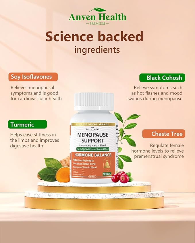 Menopause Supplements for Women Menopause Probiotics Relief, Supports Hot Flashes, Night Sweats, Bloating & Gut Health with Herbs, Collagen Peptides, Vitamin B6 & D3 | 180 Veggie Caps
