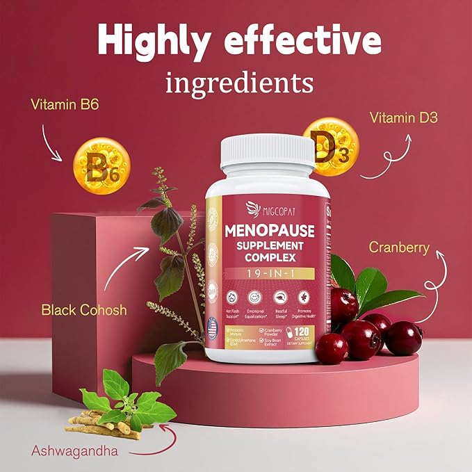 Menopause Supplements for Women, 10 Billion CFU Probiotic, 19-in-1 Multivitamin&Botanicals Extract, DIM, Hormonal Balance, Support Hot Flashes, Night Sweats, Mood, Sleep|Vegan, 120 Capsules