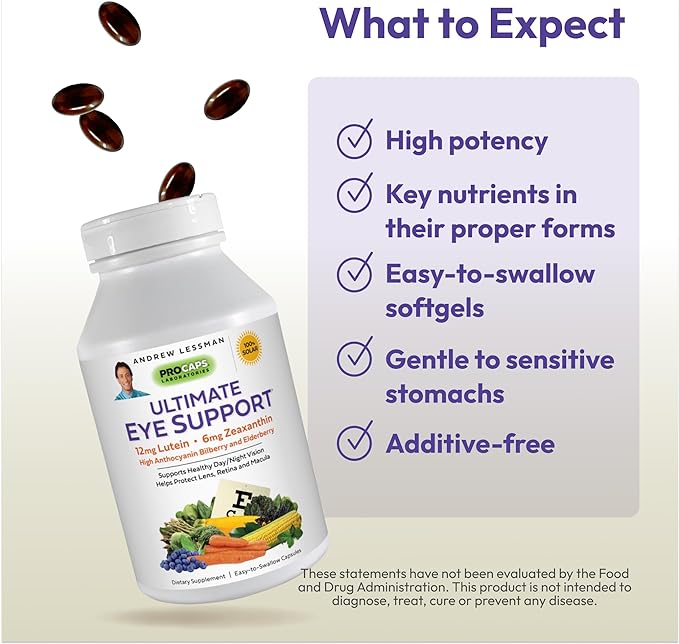 ANDREW LESSMAN Ultimate Eye Support 60 Softgels 12mg Lutein, 6mg Zeaxanthin,