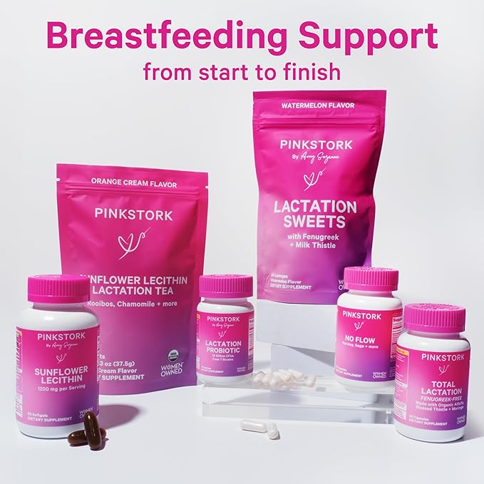Pink Stork Lactation Probiotic - 10 Billion CFUs Multi Strain Postnatal Probiotics for Breastfeeding Women - Support Breast Milk & Gut Health, Postpartum Essentials, 60 Capsules