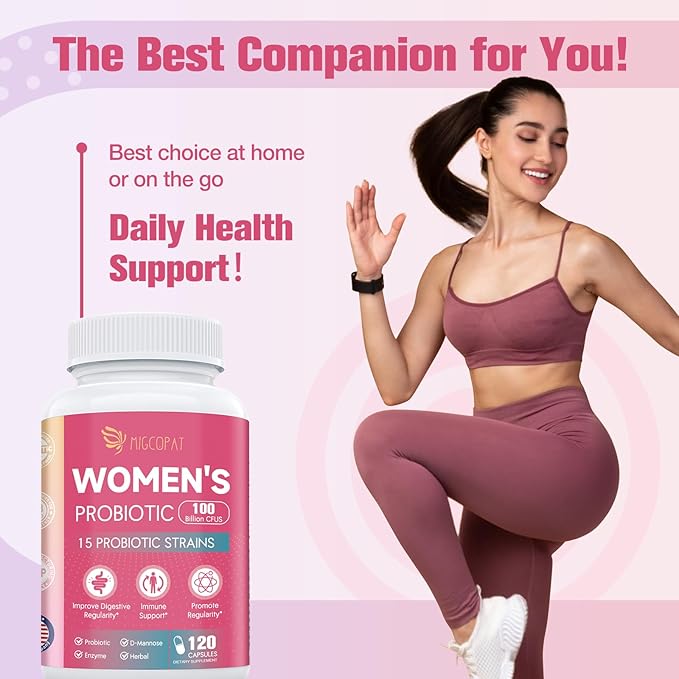 Probiotics for Women, 100 Billion CFU with Prebiotics, Digestive Enzymes, Cranberry Extract, Immune Support, Probiotic Regularity, Vaginal & Urinary Health, Women Probiotic 120 Capsules