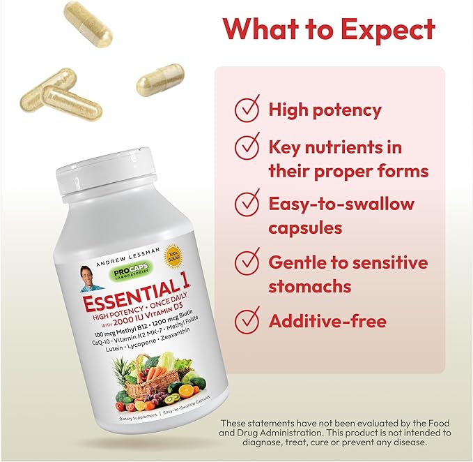 ANDREW LESSMAN Essential-1 Multivitamin 2000 IU D3 60 60 Small 100 mcg B12. CoQ10 CoQ10 Lutein