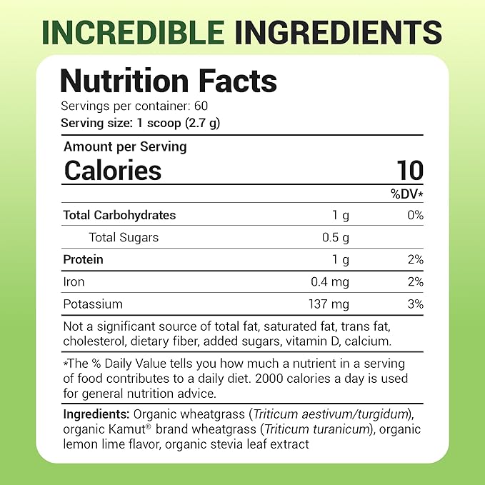 Dr. Berg USDA Certified Organic Green Powder Superfood (60 Servings) - Made with Raw Wheatgrass Powder, Chlorophyll, Trace Minerals & Natural Enzymes - Non-GMO Green Superfood Powder - Lemon Flavor