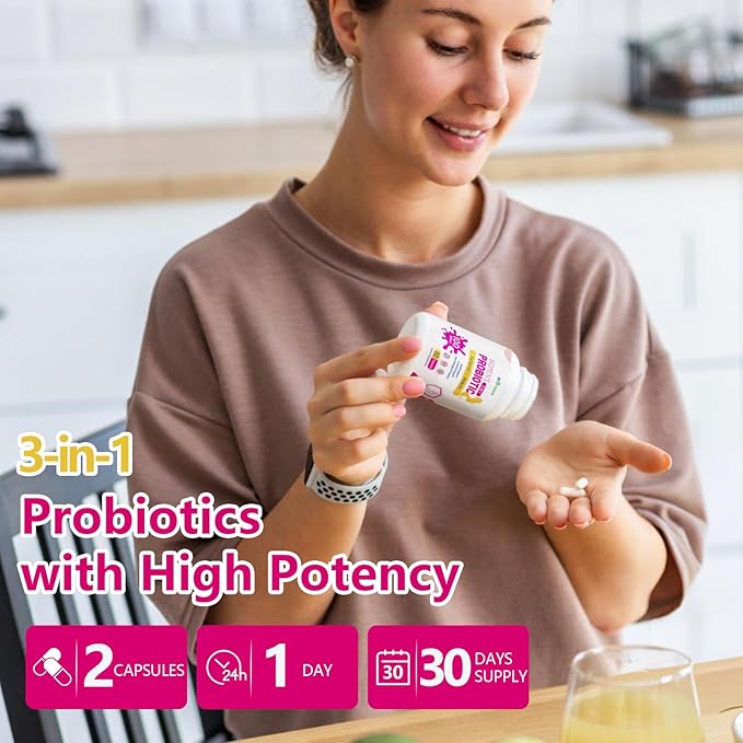 3-in-1 High Potency Probiotics for Women, Vaginal Probiotics with 100 Billion CFU, 15 Selected Strains, Organic Women’s Probiotic for Digestive, Vaginal, Urinary & Immune Health-60 Capsules
