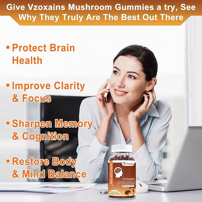 2 Pack Mushroom Gummies Supplement, 10 60ct