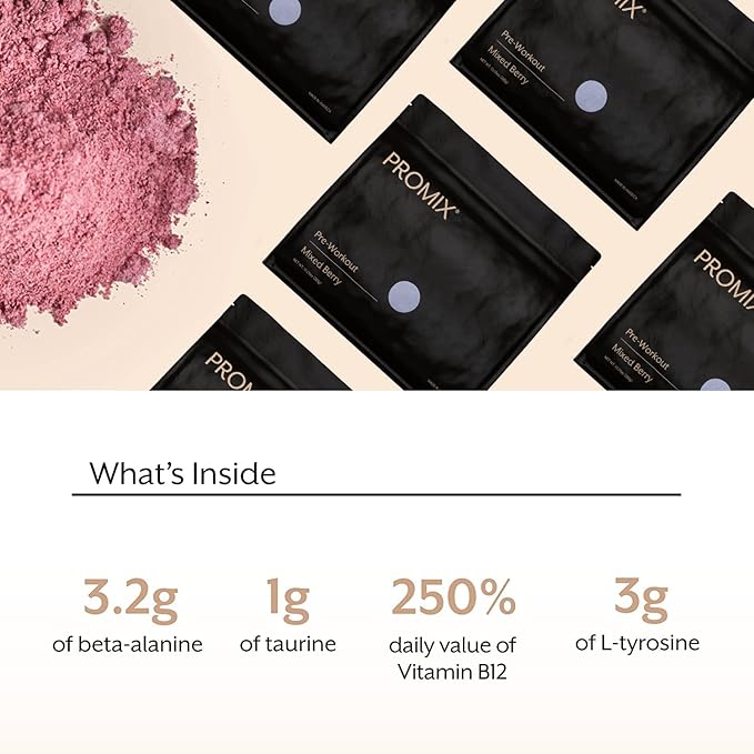 Promix Pre-Workout Powder, Mixed Berry B12, Caffeine,