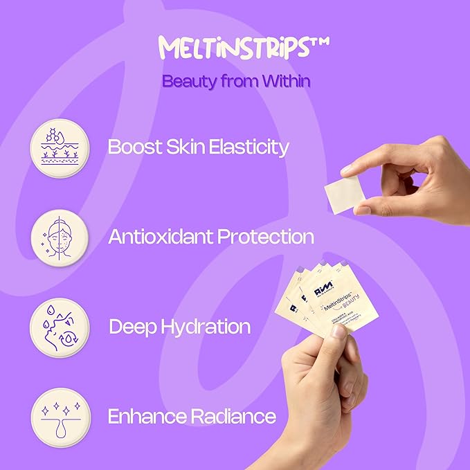 Beauty Oral Strips with Collagen, Hyaluronic Acid, Resveratrol, 3-in-1 Oral Dissolving Strips for Skin Hydration & Health Faster Absorption Sugar Free Vegan Dietary Supplement - 30 Strips