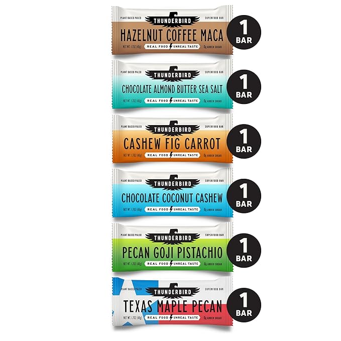 Thunderbird Real Food Bars - Gluten Free, Paleo, Vegan Snack Food Bar Variety Pack - 102 Ounce