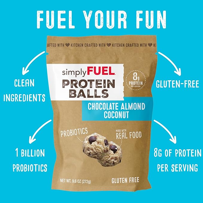 simplyFUEL Whole Food Protein Balls with Probiotics - Chocolate Almond Coconut Snacks - 8g Protein Snack - Gluten Free Energy Balls (1 Pack of 12 Balls)