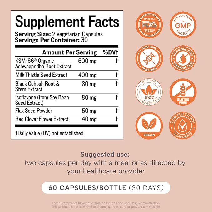 Meno- Menopause Hormonal Balance for Women, Estrogen Soy Isoflavones Menopause Supplement for Women, Ashwagandha, Black Cohosh Hot Flashes Menopause Relief, Night Sweats Relief 360Caps