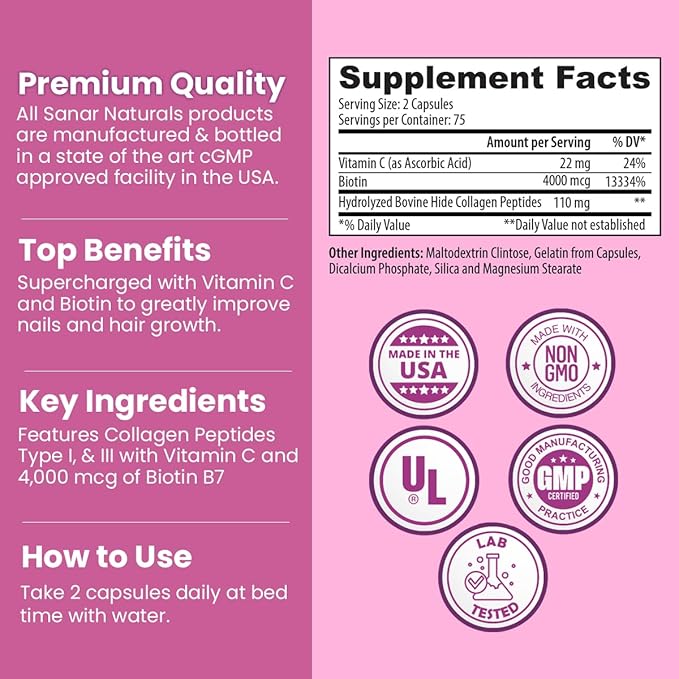 Sanar Naturals Collagen Pills with Biotin, 150 Capsules