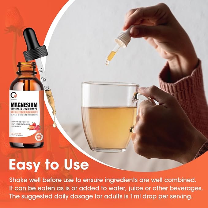 (2 Pack) Magnesium Glycinate Liquid Drops,1000 B6, C,