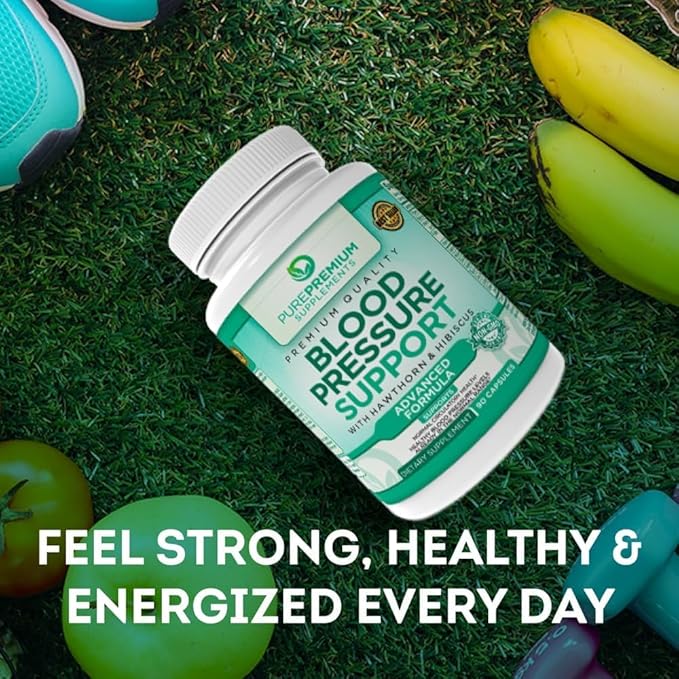 PurePremium Blood Pressure Supplements with Hawthorn Berry, Hibiscus - Nitric Oxide for Normal Blood Pressure Support w/Vitamin B12 - Garlic Supplements for Normal Nitric Oxide - 90 Caps