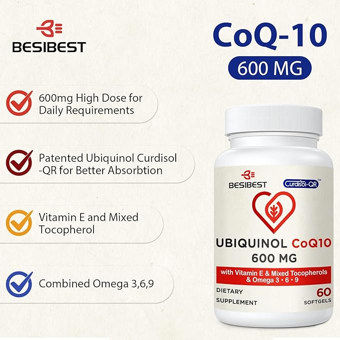 Ubiquinol CoQ10-600mg-Softgel, Active Coq10 Ubiquinol Supplement 3, 6, 6, 9, 9, High Absorption-Coenzyme-Q10, Powerful 360 Count
