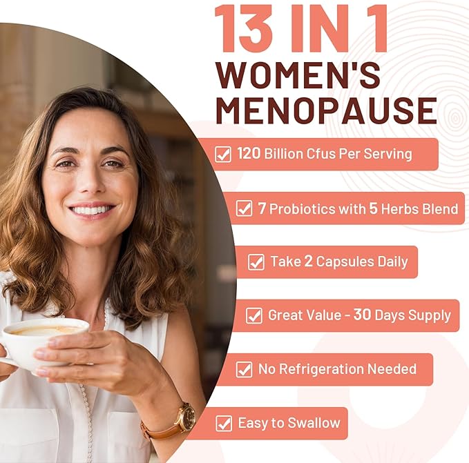 Menopause supplements for women, 120 Billion CFU Probiotic, 13-in-1 Herbs & Botanicals Complex, for Hormone Menopause, Hot Flashes, Night Sweats, Mood Swings, Sleep Disturbances, Vegan, 5Packs