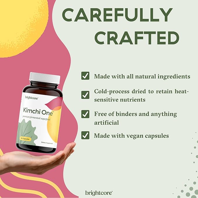 Nutrition - Kimchi One, Kimchi Powder Capsules, Probiotics, Enzymes, & Antioxidant Supplement, Premium Gut Health Superfood for Overall Well Being, Gluten-Free, 90 Vegan Capsules