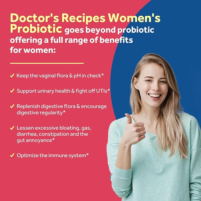 Doctor's Recipes Probiotics for Women, 200B CFUs 36 Strains, with Prebiotics, Enzymes & Cranberry, Vaginal Urinary Digestive & Immune, Shelf Stable, 30 Caps
