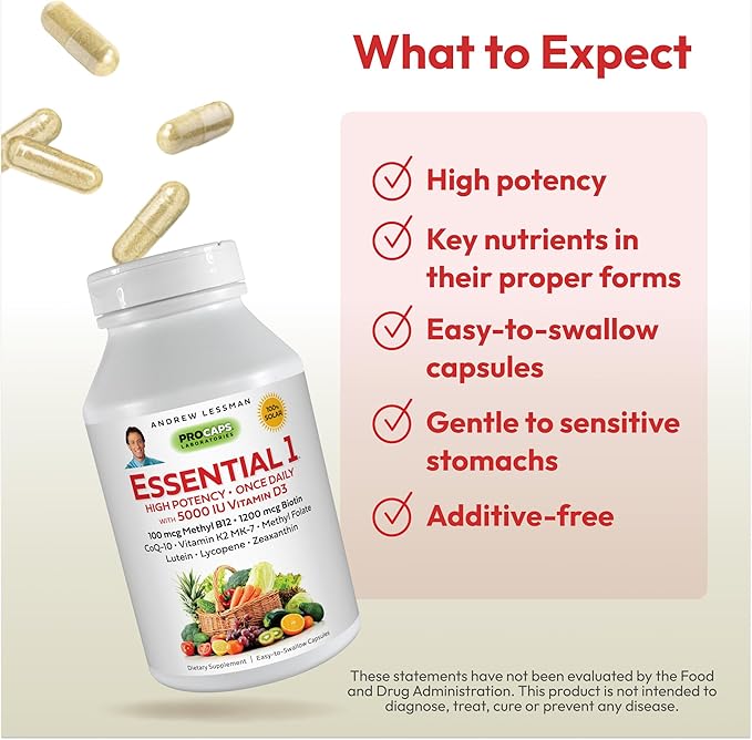 ANDREW LESSMAN Essential-1 Multivitamin 5000 IU D3 180 180 Small 100 mcg B12. CoQ10 CoQ10 Lutein