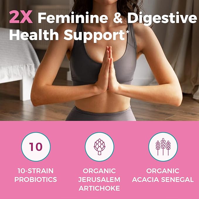 NewRhythm Women's Probiotics, Organic Prebiotics, 70 Billion CFU 10 Strains, Vaginal Probiotics for Urinary & Digestive Health, 30 Vegan Capsules, No Bloating