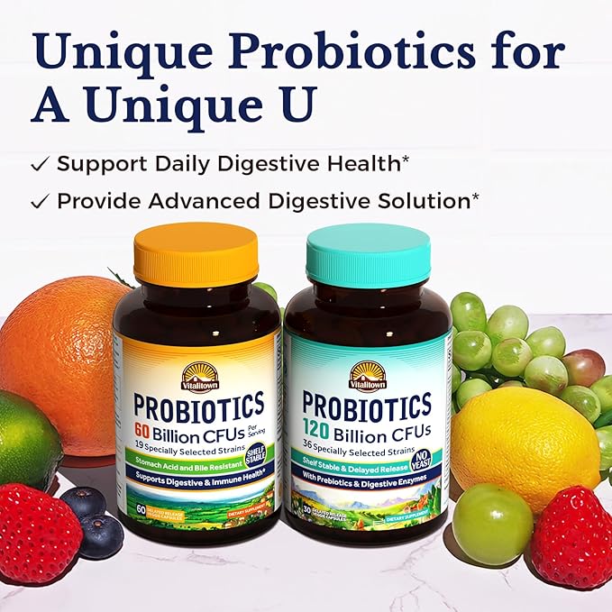 Vitalitown Probiotics + Prebiotics | 60 Billion CFUs 19 Strains | 60 Delayed Release Veg Caps | Shelf Stable, Prebiotics and Probiotics | Digestive Health, Immune Health | Vegan, Non-GMO, No Dairy