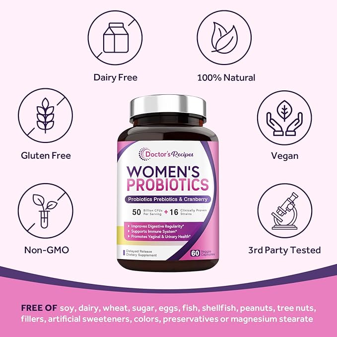 Doctor's Recipes Women's Probiotics, 50 Billion 16 Strains, 120 Capsules 2), 60 60 Day