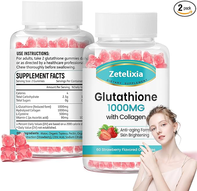 2 Pack Glutathione Collagen Gummies, Collagen 120 Count