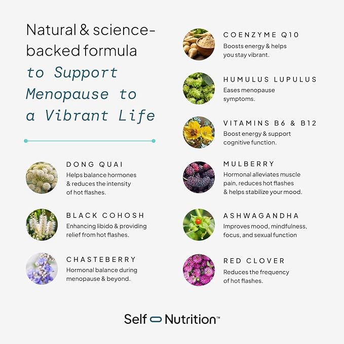 Menopause Support for Women -All-Natural, Hormone-Free Perimenopause & Menopause Support - Unique Blend for Hot Flashes, Mood, Energy, Sleep & More-Vegan, Gluten-Free, 60 Capsules