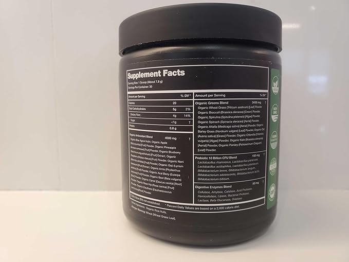 NutraChamps Super Greens Powder Premium Superfood | 20+ Organic Green Veggie Whole Foods | Wheat Grass, Spirulina, Chlorella | Antioxidant, Digestive Enzyme & Probiotic Blends (9.0 Oz, Unflavored)