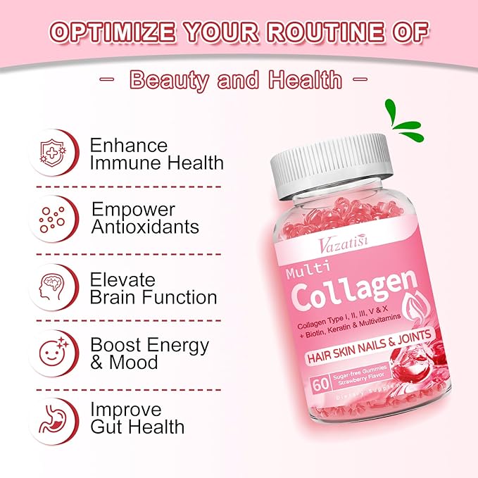 2 Pack Sugar Free Collagen Gummies 2500mg with 60 Strawberry