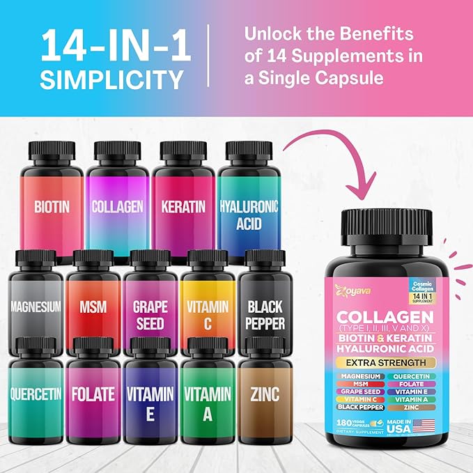 Zoyava Collagen Pills Peptides Types I, (180 Caps)