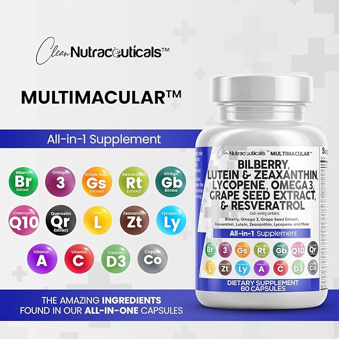 Eye Health Vitamins with Bilberry 6000mg 40mg Lycopene 40mg Resveratrol 3000mg Grape 6000mg Omega 3 4000mg 4000mg Astaxanthin 60 Capsules