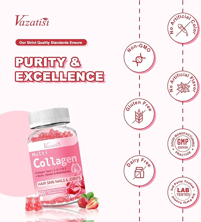 2 Pack Sugar Free Collagen Gummies 2500mg with 60 Strawberry