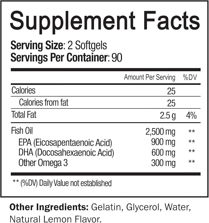 NutriFlair Omega-3 Fish Oil Supplement 2500mg - 900mg EPA 600mg DHA 90 Servings -180 Lemon