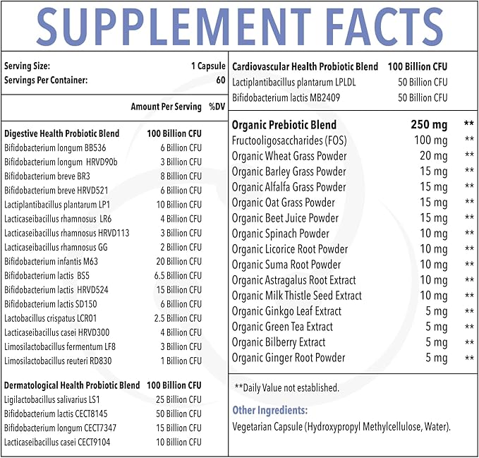 Probiotics for Women and Men, 300 Billion CFU 24 Strains Probiotics + 15 Organic Herbs Prebiotics Blend, Shelf Stable Gut Health Supplement for Digestive Immune & Whole-Body Health, 4 Month Supply
