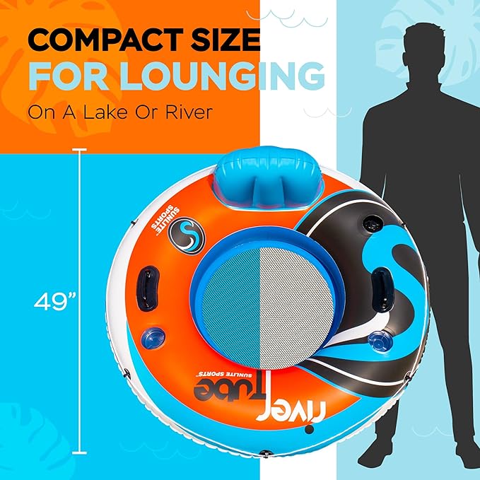 2025 New & Upgraded Sunlite Sports Heavy Duty River Tube Inflatable, Premium Water Float to Lounge Above Lake and River, Outdoor Water Raft Sport Fun, Recreational Use