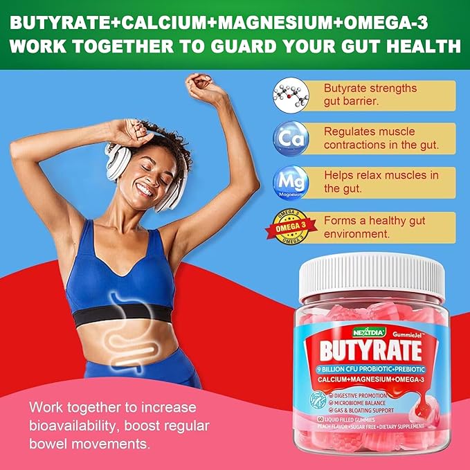 Butyrate Gummies with Probiotic + Prebiotic 9 Billion Omega-3, Inulin,