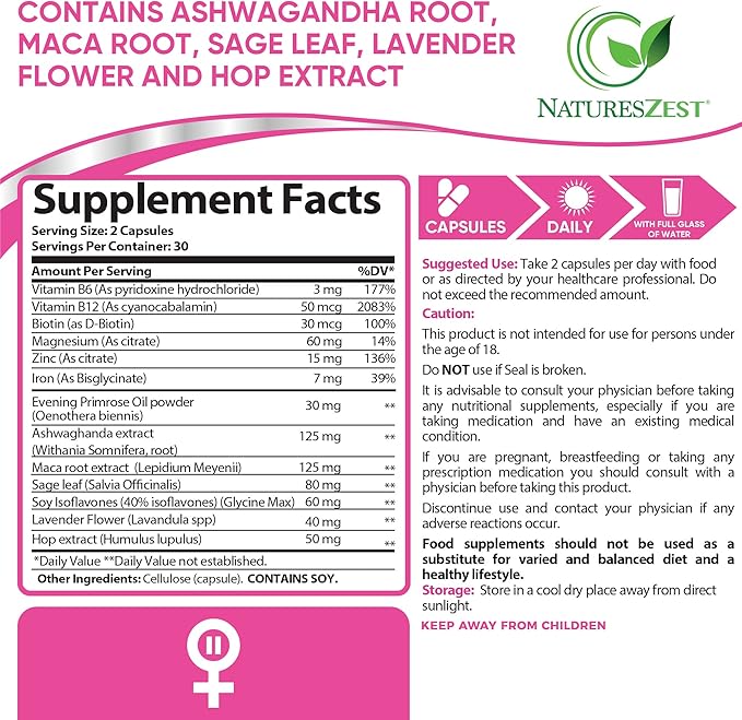 Menopause Supplement - for Perimenopause, Menopause 60 Vegan