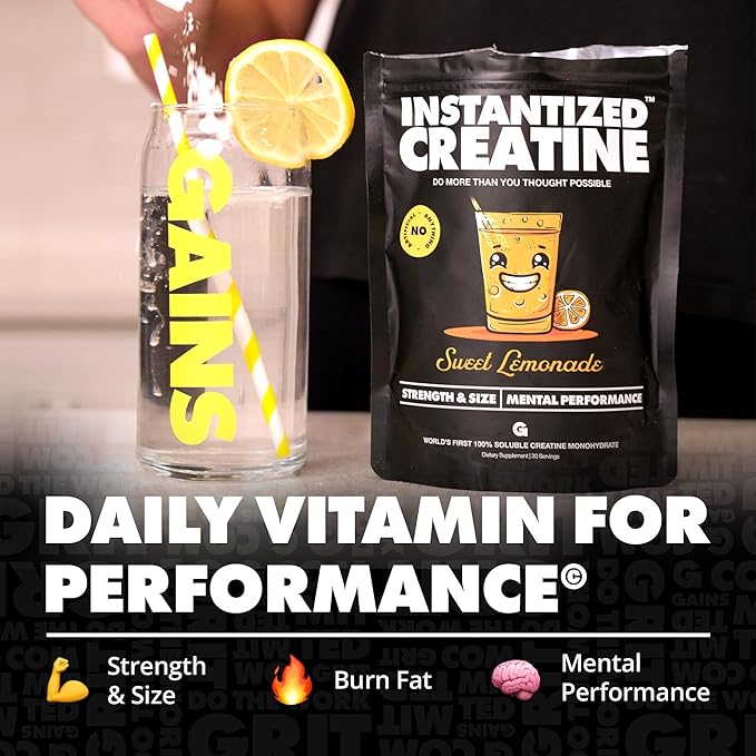 Gains in Bulk Instantized Creatine Monohydrate for Women and Men, Soluble Pre Workout Powder, Supports Muscle Building, Strength and Performance, Bodybuilding Supplements, Sweet Lemonade, 30 Servings
